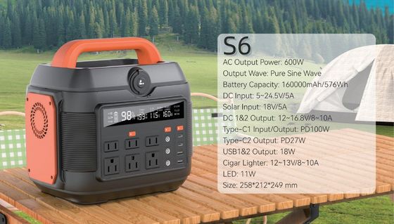 600W/576wh Κέντρο ηλεκτροπαραγωγής έκτακτης ανάγκης για εξωτερική και οικιακή λύση τροφοδοσίας