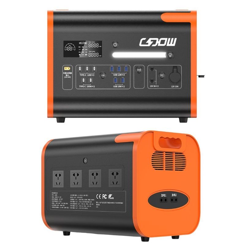 Πορτοκαλί Μαύρο 2200W/2048wh AC Καθαρός Ηλιακός Γεννήτης Ηλιακών Κύκλων Ηλεκτρικό Σταθμό για Κατασκηνώσεις